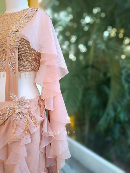 Sass Queen Peach Drape Lehenga Set