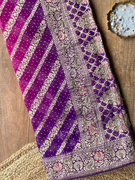 Sarika Purple Bandhani Saree With Running Blouse Piece