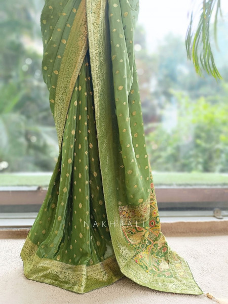 Asmi Green Banarasi Khaddi Georgette  Saree