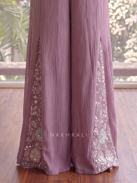 Serenelle Purple Crushed Georgette Indo-Western Palazzo Set