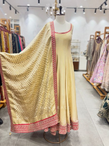 Regalia Cream Anarkali Gharara Set with Sequin & Zari Work