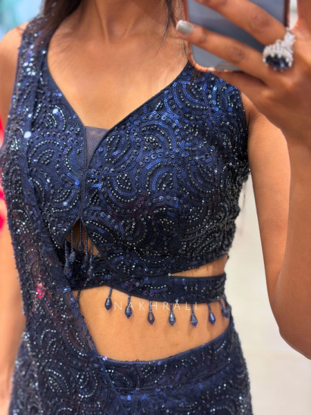 Elira Blue Sequin Drape Saree