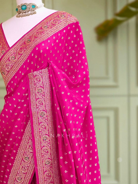 Raaj-Kamal Magenta Saree with Golden Zari Detailing