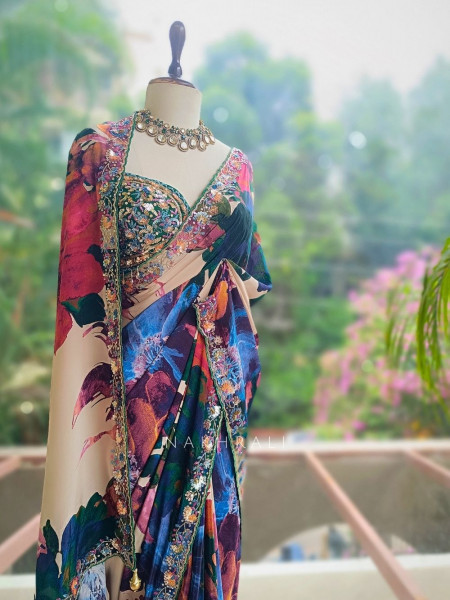 Picasso Multicolor Floral Saree with Sequin Work