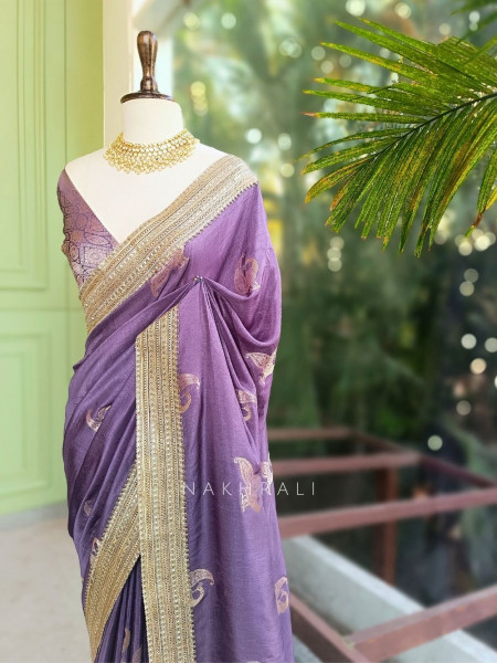 Tavira Lavender Saree with Broad Border and Unstitched Blouse Piece