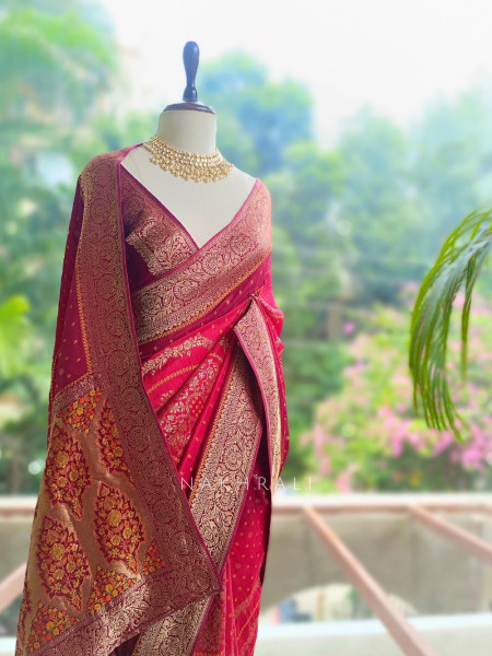 Bandhika Wine Saree With Bandhani-Inspired Woven Motifs