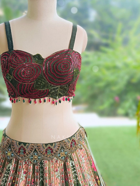 Wildrose Green Indo-Western Jacket Lehenga