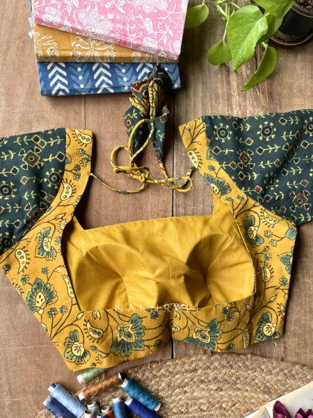 Sutr-rang Mustard Blouse Mixed Print Detail