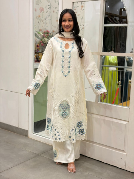 Nyvra Cutwork Embroidered Three Piece Suit Set