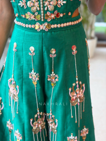 Viana Tassel Rama Green Raw Silk Blend Indo-Western Jumpsuit