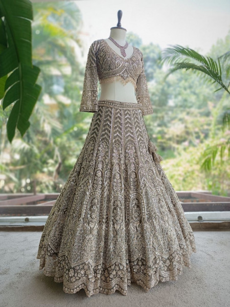 Zeenoora Grey Lehenga Set with Embroidery, Beads & Sequin Work