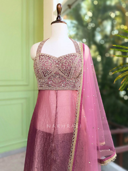 Ritvaya Pink Indo Western Palazzo Set with Embroidery Work