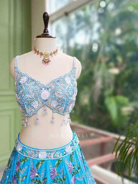 Firoza Mehrunissa Scalloped Blue Kalidar Lehenga Set