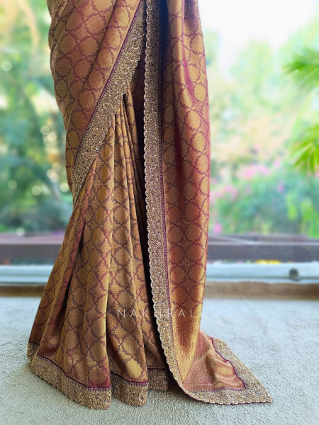 Shwetambari Wine Silk Saree with Zari Woven Pattern
