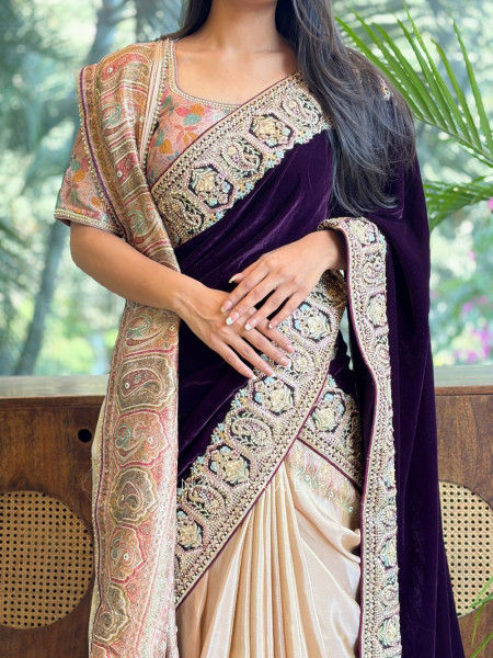 Victoria 2 Piece Beige Saree