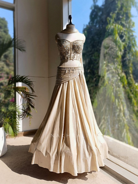 Lunara Cream Indo-Western Lehenga Set