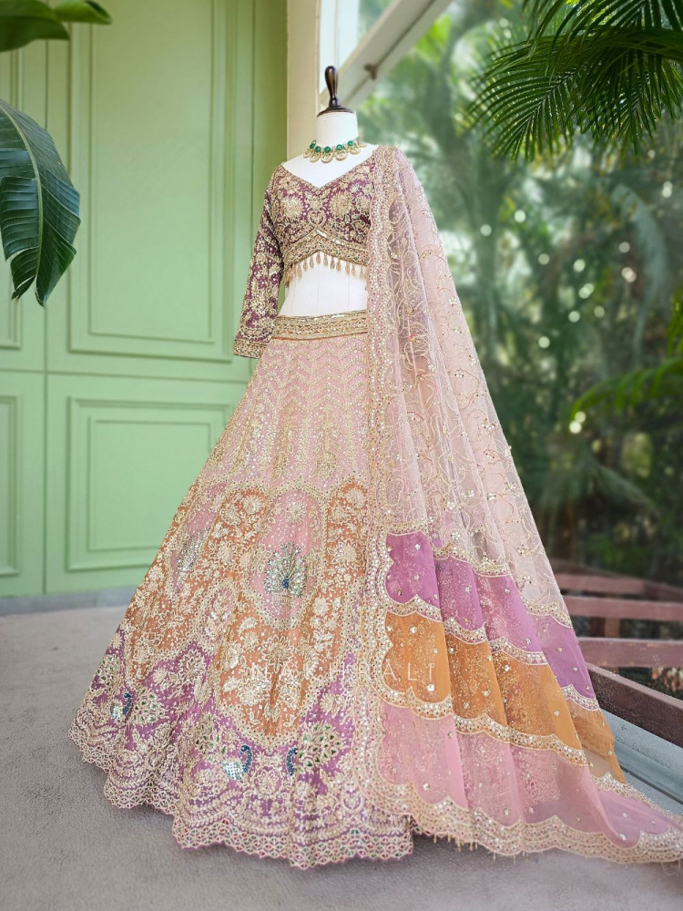 Image of Rivara Baby Pink Lehenga Set with Heavy Zari Sequin Work
