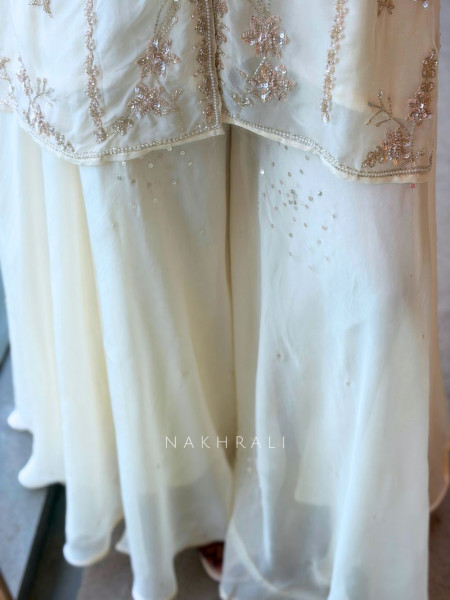Sorrel Cream Organza Georgette Layered Sharara Suit Set