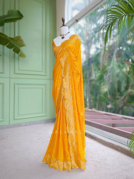 Peet-Ambar Mustard Georgette Saree