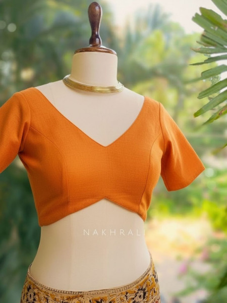 Malika Solid Orange Cotton Silk Blouse