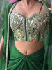 Glimmering  Green Georgette Crop Top Dhoti Skirt Set with Cape