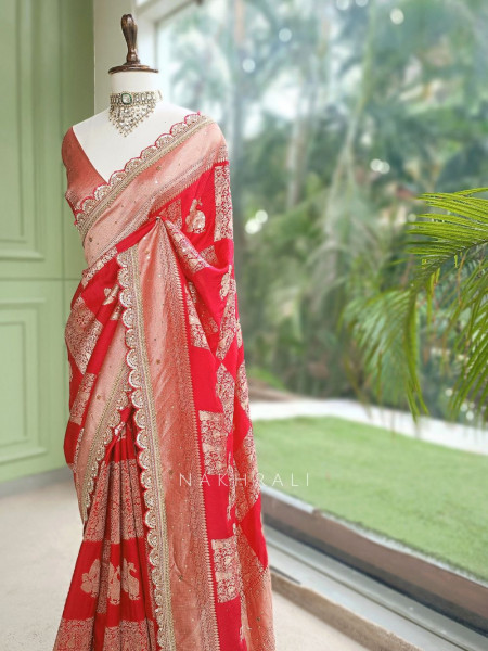 Kumud Red Georgette Silk Saree