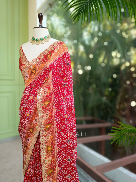 Zoraya Red Ghatchola Saree with Elephant Motif Border