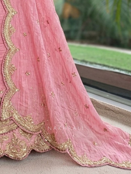 Mehrab-Noor Pink Tussar Lehenga