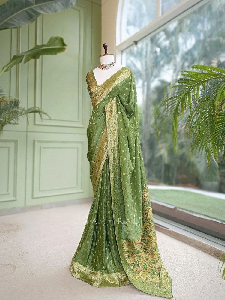 Image of Asmi Green Banarasi Khaddi Georgette  Saree