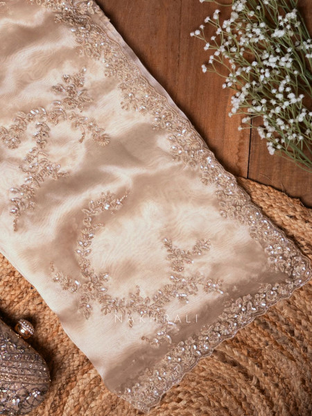 Aurora Blush Beige Tissue Organza Saree with Sequin Work