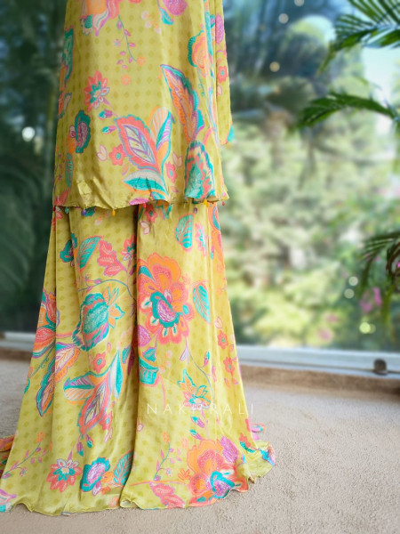 Mira Lime Floral One-Shoulder Kaftan Palazzo Set