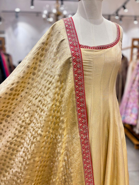 Regalia Cream Anarkali Gharara Set with Sequin & Zari Work