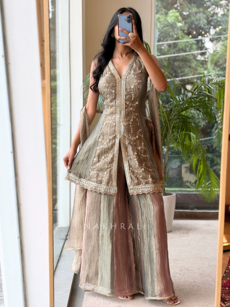 Nazakat-e-Zari Brown Crushed Sharara Set