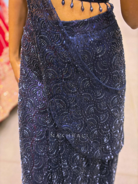Elira Blue Sequin Drape Saree