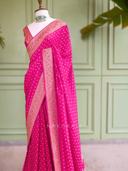 Raaj-Kamal Magenta Saree with Golden Zari Detailing