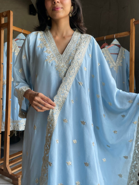 Neel-Chhaya Powder Blue Chanderi Silk Suit Set