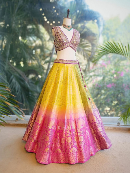 Ravira Multicolor Brocade Lehenga with Zari Sequin Work