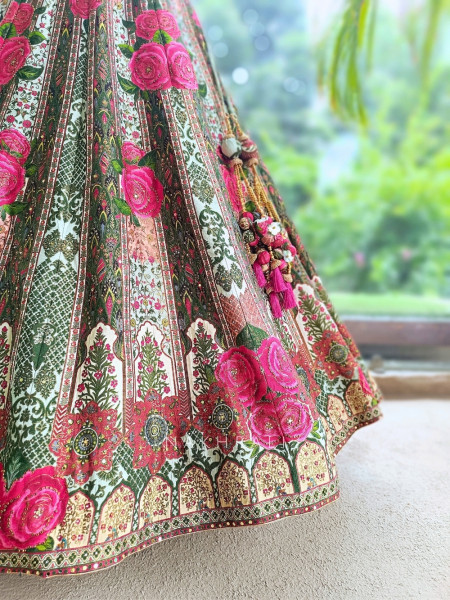 Wildrose Green Indo-Western Jacket Lehenga