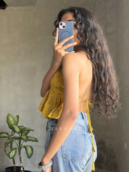 Roselle Frill Yellow Printed Crop Top