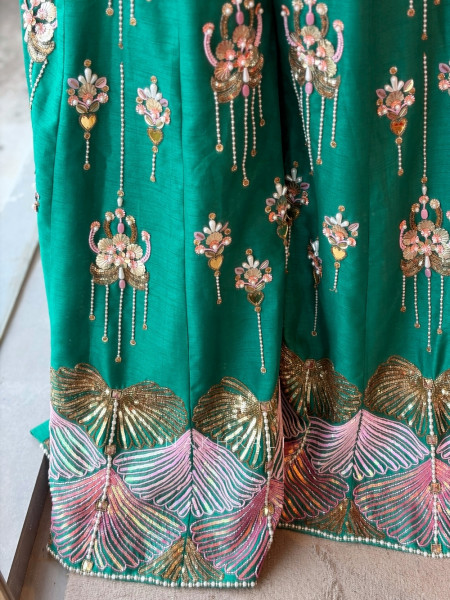 Viana Tassel Rama Green Raw Silk Blend Indo-Western Jumpsuit