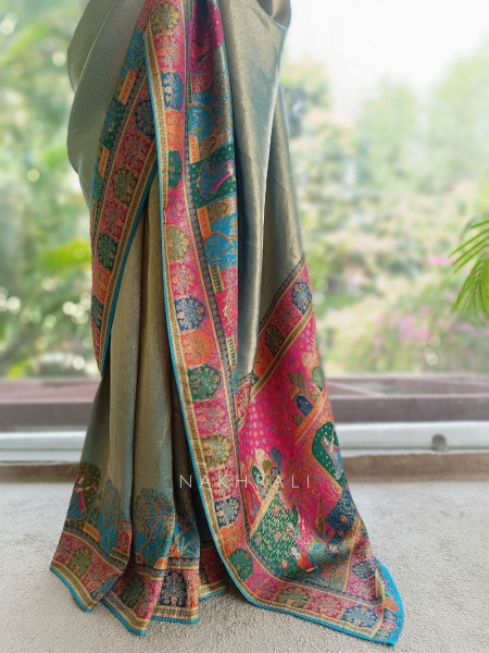 Aarunika Rama Green Banarasi Silk Saree with Heritage Weave Work