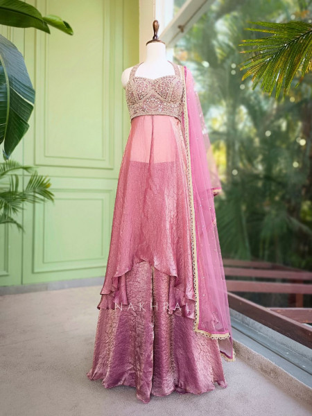 Ritvaya Pink Indo Western Palazzo Set with Embroidery Work