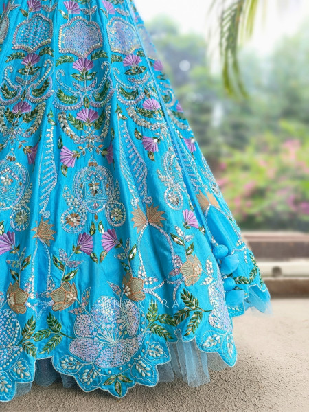 Firoza Mehrunissa Scalloped Blue Kalidar Lehenga Set