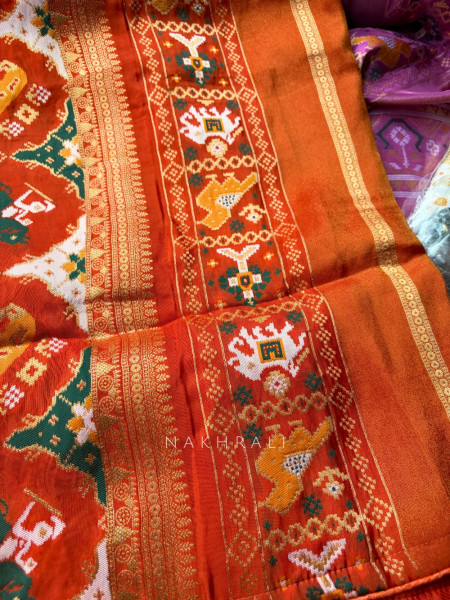 Kalyani Plum Orange  Patola Saree With With Running Blouse Piece