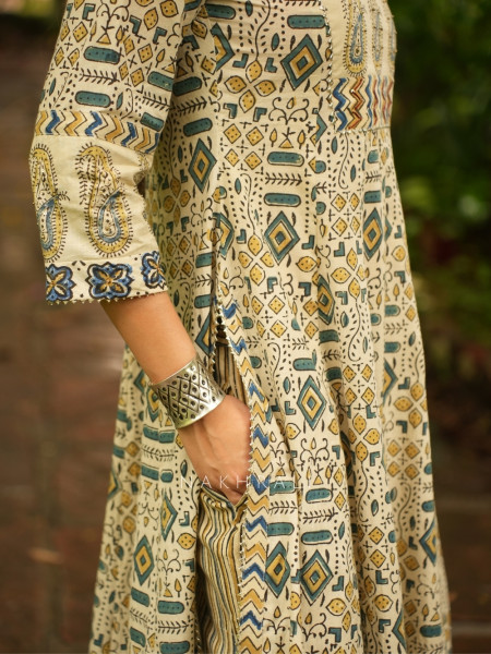 Amrit Cream Cotton Flared Kurta Pant Set
