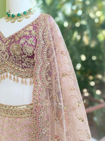 Rivara Baby Pink Lehenga Set with Heavy Zari Sequin Work