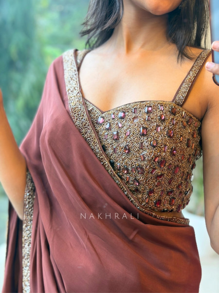 Shamira Brown Saree with Readymade Blouse