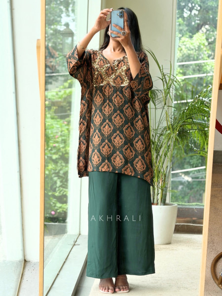 Dharika Emerald Green  Modal Satin Kurta Palazzo Set