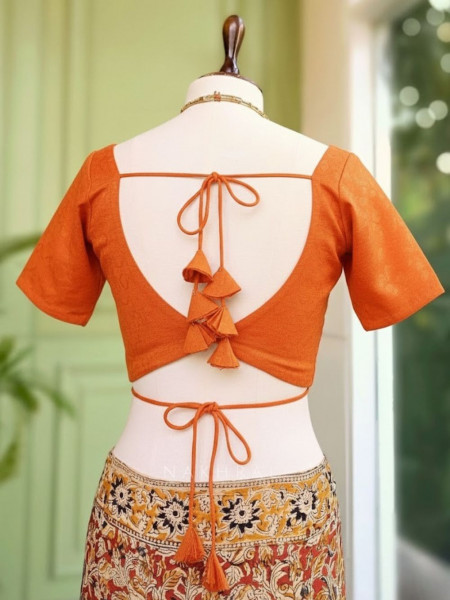 Malika Solid Orange Cotton Silk Blouse