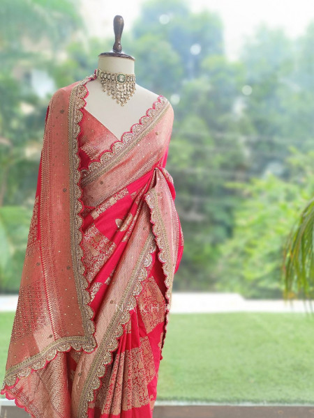 Kumud Red Georgette Silk Saree